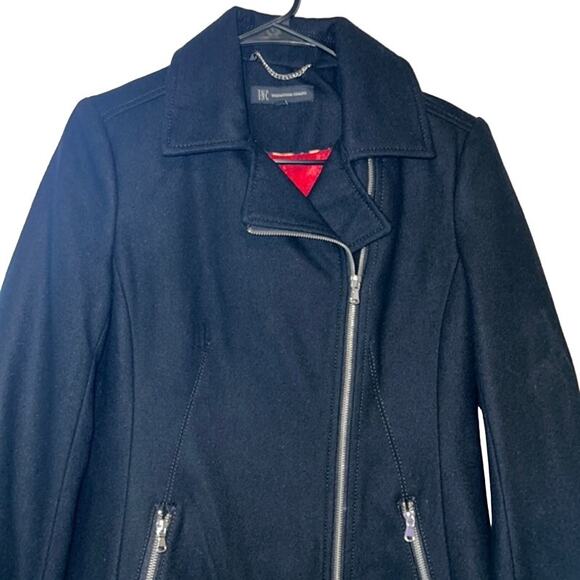 INC International Concepts Ladies Black Peacoat w/ Silver Zipper Accents Small!